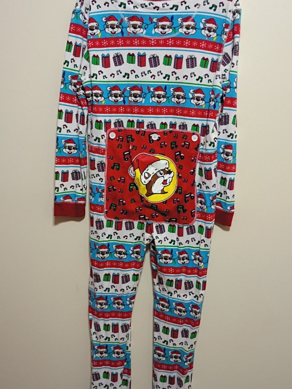 Large Buc-ee's Pajamas One Piece Waffle Knit Christmas Suit Adult